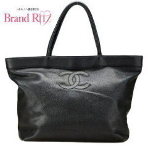 Chanel Coco Mark Tote Bag Shoulder Caviar Leather Black